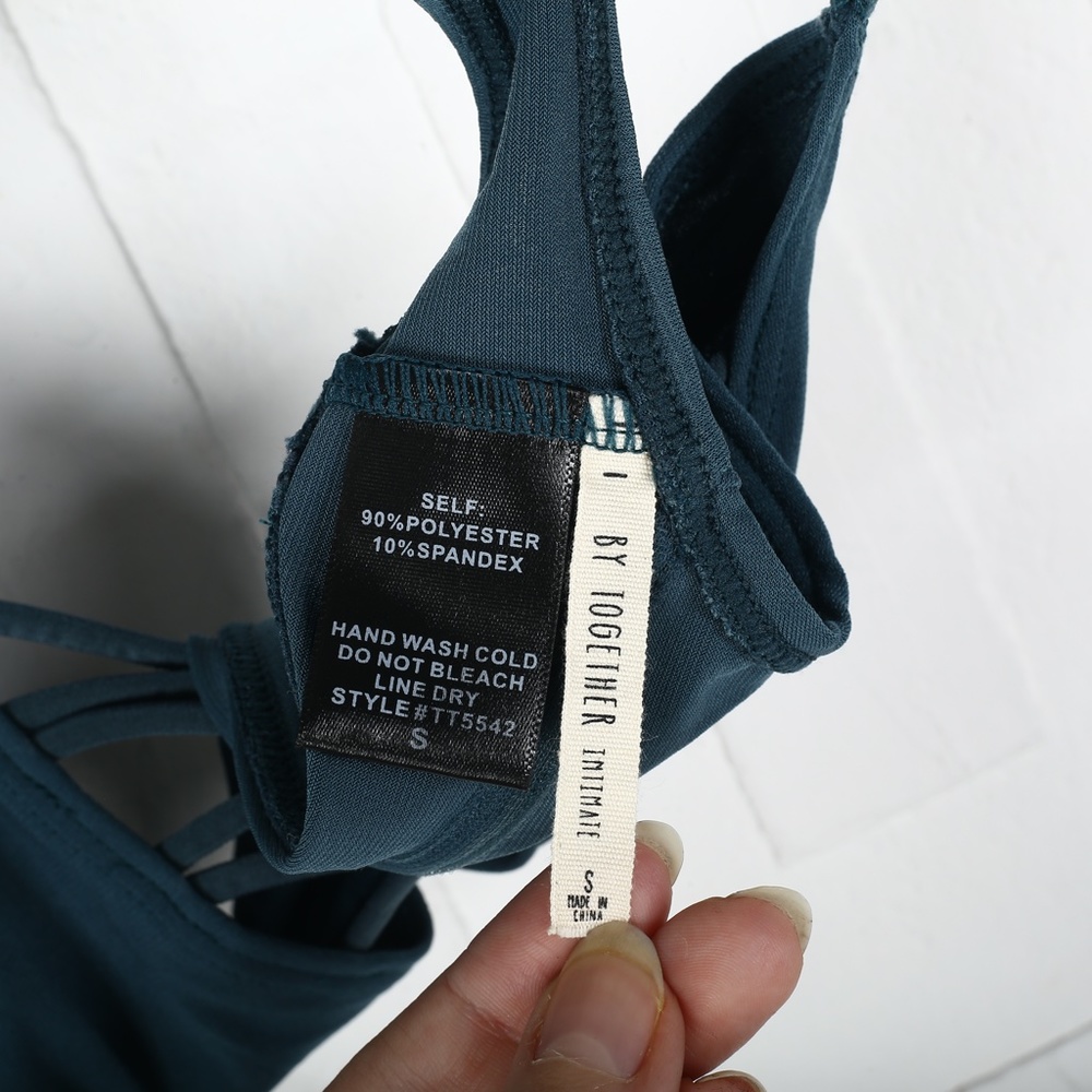 By Together Dark Blue Green Tie Front Bralette - Picture 4 of 8